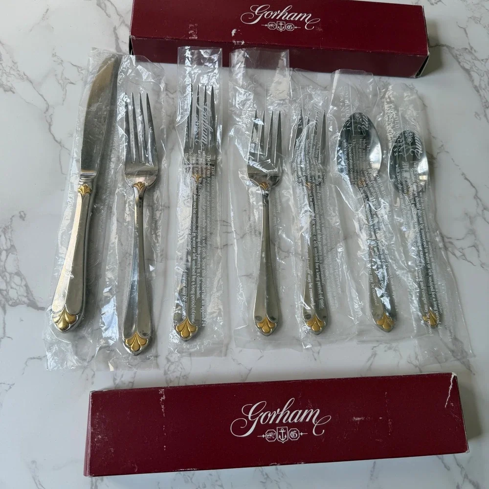 Gorham Golden Legacy Stainless Flatware Gold Accent 7 Piece Lot 9927510 Korea